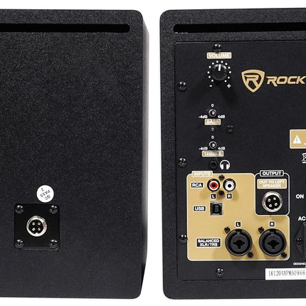 Rockville APM5B Par de altavoces de monitoreo de estudio USB activos/autoamplificados de 2 vías y 250 W de 5.25", negro