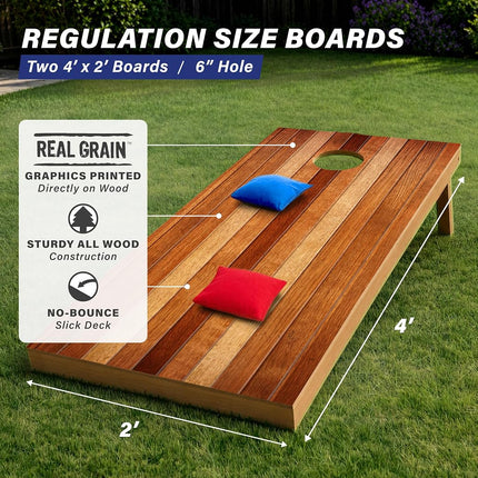 GoSports 4 x 2 ft Regulation Size Wood Cornhole Board Set - Red Oak Design, Includes 2 Boards, 8 Bean Bags, Carrying Case and Game Rules