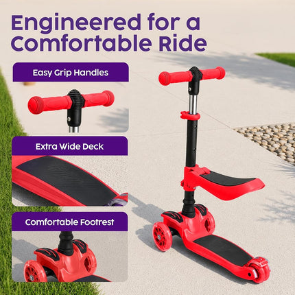 Hurtle 6 Wheeled Scooter for Kids - Stand & Cruise Child/Toddlers Toy Folding Kick Scooters w/Adjustable Height, Anti-Slip Deck, Flashing Wheel Lights, for Boys/Girls 2-12 Year Old - Hurtle