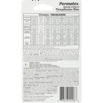Permatex 24206 Threadlocker Blue Medium Strength,Thread Lock & Screw Glue for Bolts Nuts & Fasteners to Prevent Loosening & Corrosion, Removable with Hand Tools, 2.5 ml