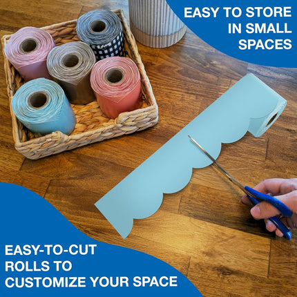 Carson Dellosa 65Ft of Sky Blue Bulletin Board Borders, 1 Roll of Pastel Scalloped Trim for Rolling Whiteboard, Cork and Posterboard, Party, Easter, Spring Decorations, and Classroom Decor
