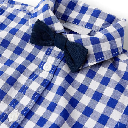 The Children's Place baby-boys And Newborn Short Sleeve Button Down Shirt and Shorts 2 Piece Outfit Set, Renew Blue Check, 0-3 Months