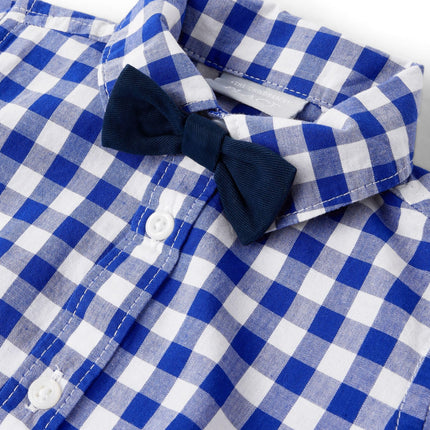 The Children's Place baby-boys And Newborn Short Sleeve Button Down Shirt and Shorts 2 Piece Outfit Set, Renew Blue Check, 6-9 Months