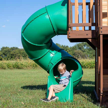 Backyard Discovery Cedar Cove Swing Set | 3m Slide, Tube Slide & Rock Wall