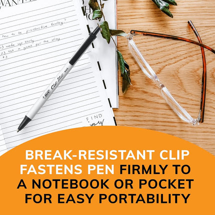 Bic Clic Stic Black Retractable Ballpoint Pens, Medium Point (1.0mm), 24-Count Pack, Round Barrel Design for Comfortable Writing