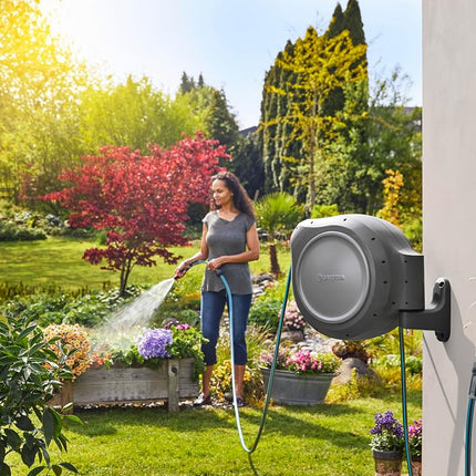 GARDENA 08040-50' ft. Wall Mount Retractable Garden Hose Reel, Lock at Any Length, 180 Degree Swivel, Precision German Engineering. 5 Year Warranty. Perfect Outdoor Hose Storage Solution