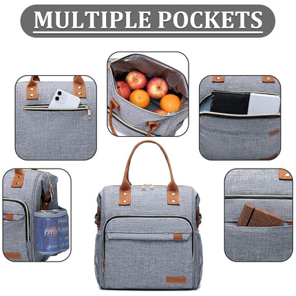 TuErCao Adult Lunch Box - Insulated Lunch Bag Women for Work, Soft Cooler for Beach Travel Picnic, Ladies Lunch Tote Bag for Office, Grey