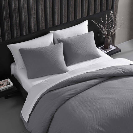 Vera Wang - Queen Duvet Cover Set, Luxury Cotton Bedding with Button Closure, Includes Matching Shams (Waffle Pique Pewter Grey, Queen)