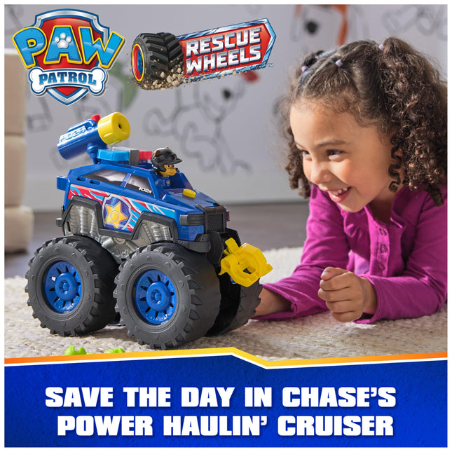 Paw Patrol: Rescue Wheels Chase’s Power Haulin’ Cruiser, Toy Truck with Launcher, Motorised Winch, Lights and Sounds, Kids’ Toys for Boys and Girls Ages 3+