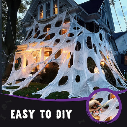JOYIN 1000sqft(6x2M) Halloween Spider Web Outdoor Decoration, Giant Spider Cobwebs Halloween Decor Outside, DIY Stretchy Flexible Spiderweb Decor for Haunted House Party Decorations Supplies