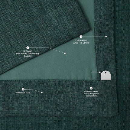 HPD Half Price Drapes Faux Linen Textured Room Darkening Curtains for Bedroom 84 Inches Long (1 Panel), 100W X 84L Extra Wide Curtains for Living Room Home Decor, Focal Green