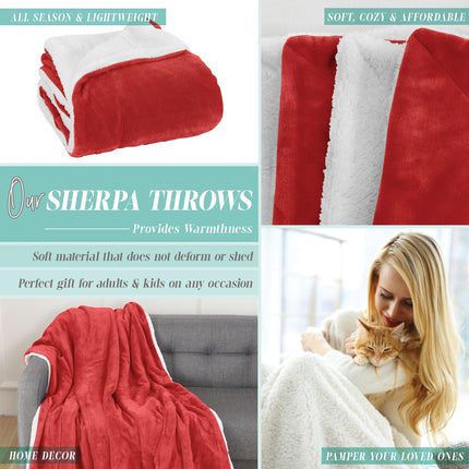 Elegant Comfort Reversible and Ultra-Plush Flannel Fleece Sherpa Throw- Lightweight Soft and Cozy- All Season Decorative Throw, Perfect for Lounging, 50 x 60 inches, Red