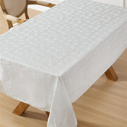 Laura Ashley Tablecloth Raised Woven Embroidered Jacquard Fabric, Wrinkle Resistant for Dining, Holiday, Party, Wedding or Banquet, 60" x 120", Snowflake Silver