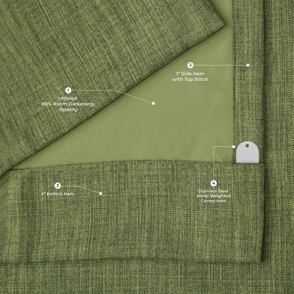 HPD Half Price Drapes Cortinas opacas de lino sintético texturizado para dormitorio de 120 pulgadas de largo (1 panel), cortinas de 50 W x 120 L para decoración del hogar de la sala de estar, Verde Toscana