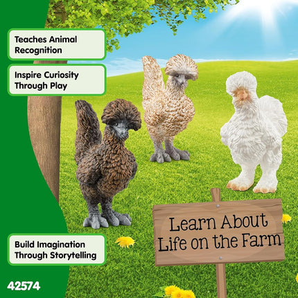 Schleich Farm World - 3Pc Chicken Friends Toy Figurine - Kids 3+ | 42574