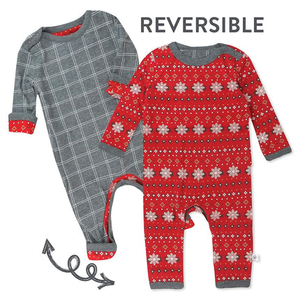 HonestBaby unisex-baby Reversible Coverall Organic Cotton, Fair Isle Red, Newborn