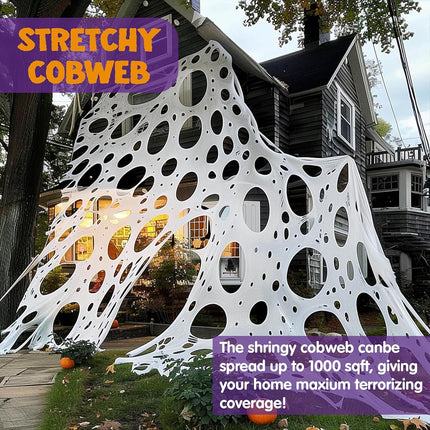 JOYIN 1000sqft(6x2M) Halloween Spider Web Outdoor Decoration, Giant Spider Cobwebs Halloween Decor Outside, DIY Stretchy Flexible Spiderweb Decor for Haunted House Party Decorations Supplies