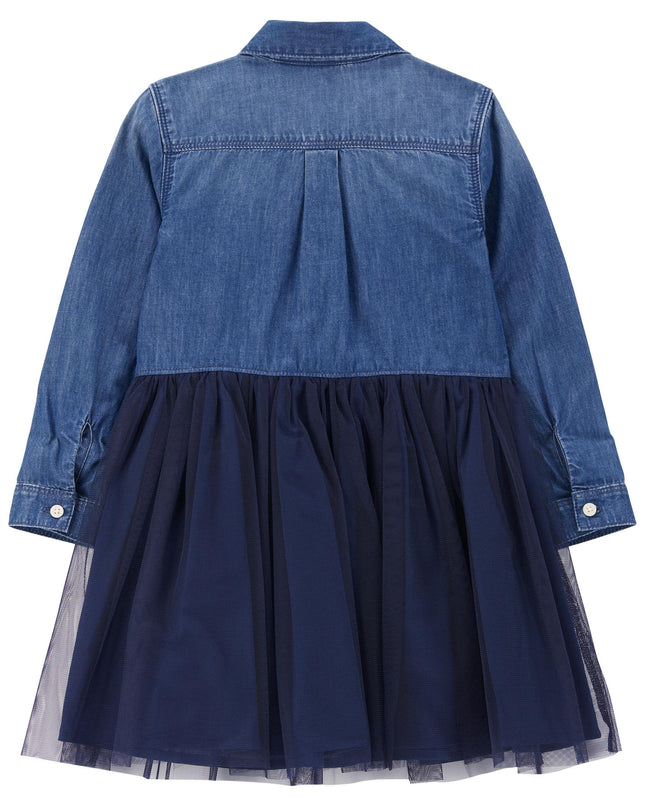 OSHKOSH B'GOSH Girls Dress, Mosaic Blue Wash, 2 Years