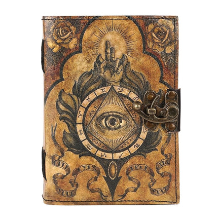 TUZECH Book of Spells Leather Bound Journal Deckle Edge Paper Grimoire Printed Diary Third Eye witchcraft supply and Witch Spell Notebook Antique Vintage Book for Men and Women (The Third Eye)