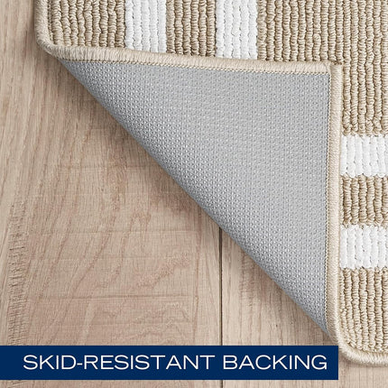 Nautica – Runner Rug | Indoor Runners for Hallways and Entry Rugs| Non-Slip and Non-Skid Entry and Kitchen Door Mat| Machine Washable Entryway Carpet Rugs |2'2" x 6'| Double Border Beige