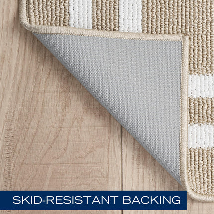 Nautica – Runner Rug | Indoor Runners for Hallways and Entry Rugs| Non-Slip and Non-Skid Entry and Kitchen Door Mat| Machine Washable Entryway Carpet Rugs |2'2" x 6'| Double Border Beige