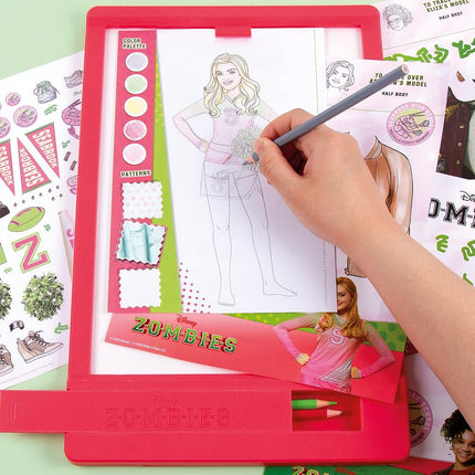 Make It Real Disney Zombies Fashion Designer Drawing Kit - Light Table, Sketchbook, Stickers - Ages 8+