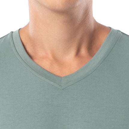 Fruit of the Loom Men's 360 Stretch Sleeve V-Neck Top and Short Sleep Pajama Set, Green, L