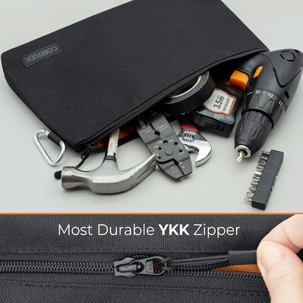 COREFLEX Premium Tool Pouch Zipper Bag, Small Tool Bag, Multipurpose Storage pouch, Heavy duty Flat Bottom Tool bag with YKK Zipper (6 pack Large 12inch)