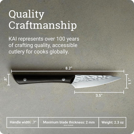 Kai PRO 3.5" Paring Knife, Hand Sharpened Vegetable & Fruit Knife, Japanese AUS6M Stainless Steel Blade, Full-Tang POM Handle, NSF Certified, Small Kitchen Tool for Peeling, Coring & Cutting