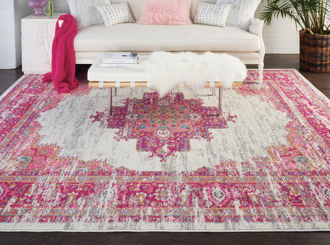 Nourison Passion Alfombra de área Marfil/Fucsia 2.01 m x 2.90 m, Bohemio, Tradicional, Fácil de limpiar, No se desprende, Dormitorio, Sala de estar, Pasillo, (2.13 m x 3.05 m)