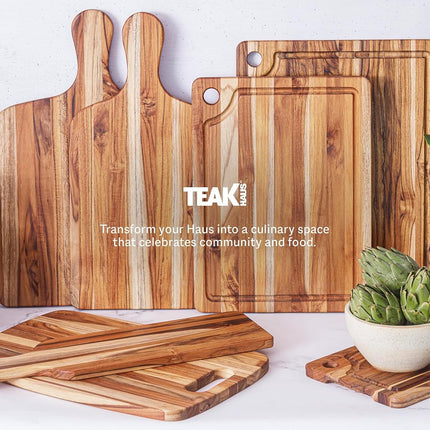 Teakhaus Marine Cutting Board with Juice Groove - Medium Rectangle Cutting Board with Corner Hole - Reversible Teak Edge Grain Wood - Knife Friendly - FSC Certified