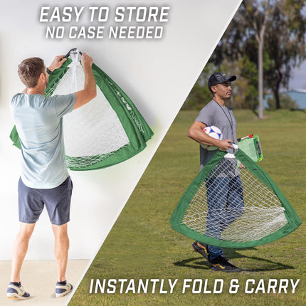 GoSports Team Tone 4 ft x 3 ft Portable Soccer Goals for Kids - Set of 2 Pop Up Nets for Backyard - Dark Green
