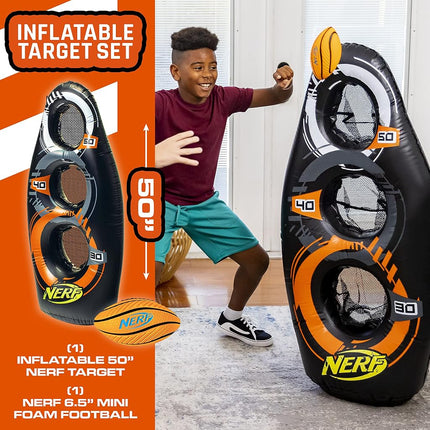 Nerf Proshot Inflatable Football Target, 50� Auto-Pop Design with Water Base, Mini Foam Football, Indoor and Outdoor Fun Game, Improve Accuracy and Control, Blaster Compatible