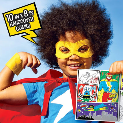 Made By Me Make Your Own Comic Book Storytelling Kit for Kids, 15-Page Hardcover Comic Book, How-to Draw Instructional Guide, Comic Inspired Stickers & Stamp, Holographic Stickers, 5 Vibrant Markers