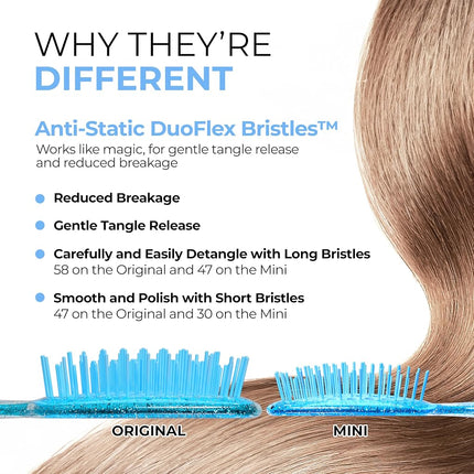 FHI HEAT UNbrush and UNbrush MINI Wet & Dry Vented Detangling Hair Brush Set, Sapphire Blue