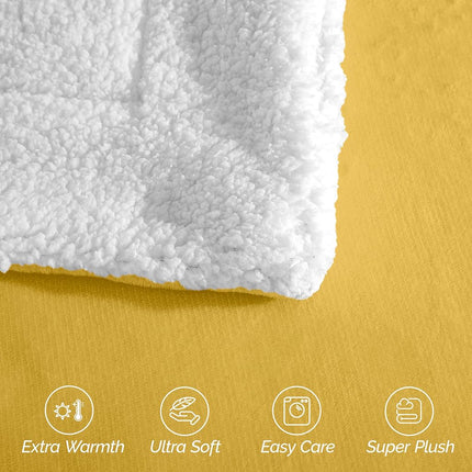 Elegant Comfort Ultra Soft Reversible Flannel Sherpa Blanket - Cozy Silky Fleece Throw for Couch, Bed - Plush Fuzzy Warm Winter Blanket for Gift, Full, Yellow