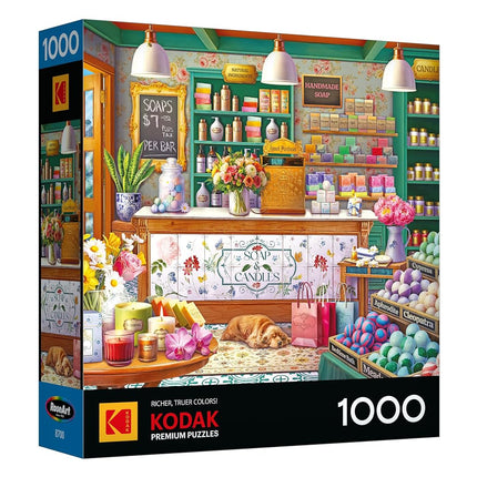 RoseArt - Kodak Premium 1000 Piece Jigsaw Puzzle for Adults – Soap & Candle Shop – Cozy Boutique with Flowers, Candles & Bath Bombs – Relaxing Home Décor Scene – 26.625 x 19.25 Inches