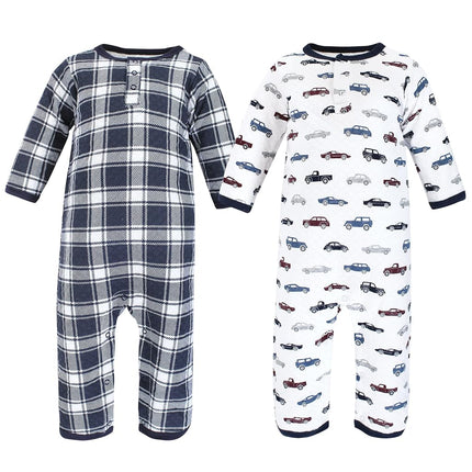 Hudson Baby Unisex Baby Premium Quilted Coveralls, Cars, 0-3 Months