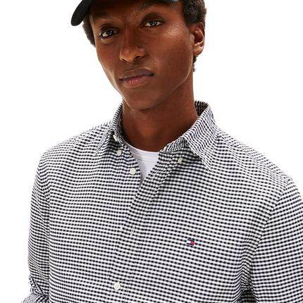Tommy Hilfiger Men's Heritage Oxford Gingham Regular Long Sleeve Shirts, Black/Check X-Small