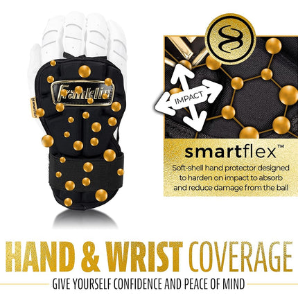 Franklin Sports Baseball Hand + Wrist Guard - PRT LG Series Adult Hand + Wrist Protector for Batting - Protective Hand, Wrist Shield - Right + Left Hand Hitters - Black + Gold - One Size - Adult