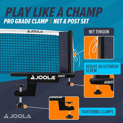 JOOLA 31009 Avanti Table Tennis Net and Post Set, Black, 72"