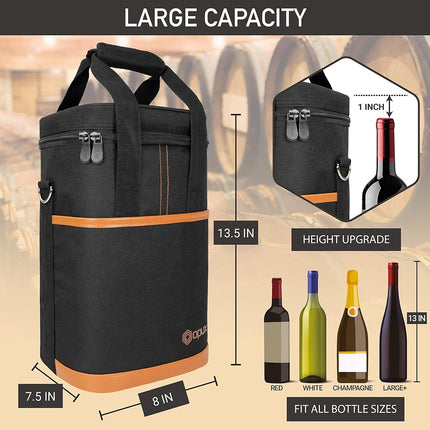 Opux 4 Bottle Insulated Wine Cooler Bag - Leakproof Padded Portable Wine Bottle Carrier for Travel Picnic BYOB Gift (Brown)