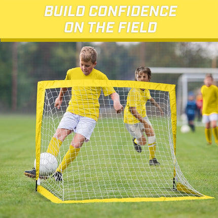 GoSports Team Tone 4 ft x 3 ft Portable Soccer Goals for Kids - Set of 2 Pop Up Nets for Backyard - Yellow