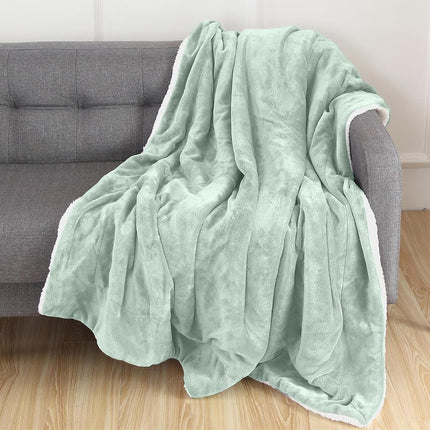 Elegant Comfort Reversible, Solid Sherpa Throw Blanket, All-Season Blanket- Super Soft, Cozy and Plush- Decorative Throw, Perfect for Lounging, 50 x 60 inches, Sherpa Throw Mint Green
