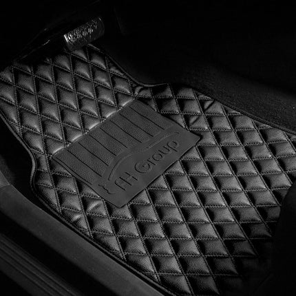Automotive Floor Mats Black Luxury Universal Fit all season protection Heavy Duty Faux Leather fits most Cars, SUVs and Trucks (Diamond Design with High Tech 3D Anti-Slip Backing) FH Group F12002BLACK
