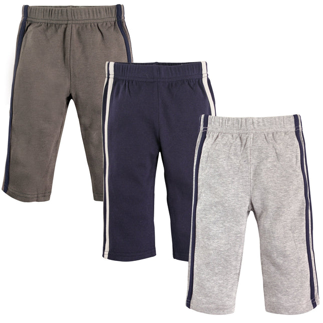 Hudson Baby Baby Cotton Pants, 3 Pack, Blue/Gray, 