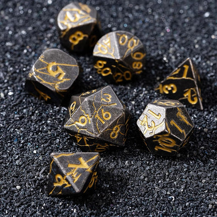 Metal Dice for DND - Ancient Cracked Pharaoh Ruins - Distressed Iron Gold