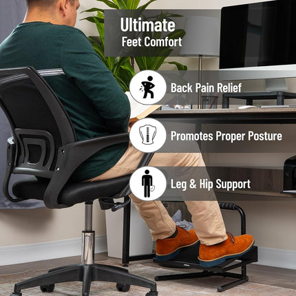 Mind Reader Foot Rest, Foot Stool, Under Desk at Work, Ergonomic, Adjustable, Office, Metal, 15" L x 14.25" W x 14.5" H, Black