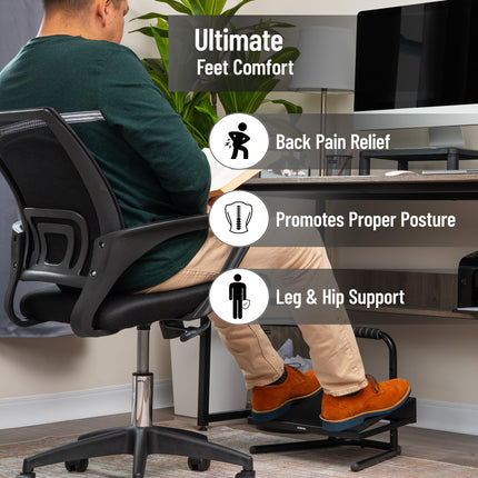 Mind Reader Foot Rest, Foot Stool, Under Desk at Work, Ergonomic, Adjustable, Office, Metal, 15" L x 14.25" W x 14.5" H, Black