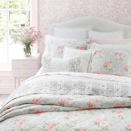 Laura Ashley Reversible Cotton Bedding with Matching Sham(s), Lightweight Home Decor for All Seasons, Melany Pink, Queen